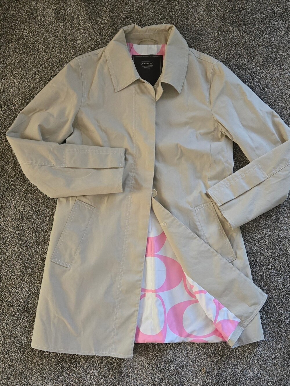 Coach Beige & Pink Logo Cotton Polyester Trench Coat S
